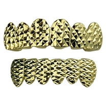 Real Solid 925 Silver w/Gold Finish Diamond Cut Grillz Set Six Top & 6 Bottom Teeth Grills