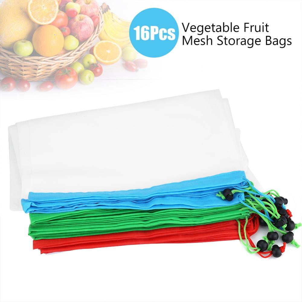 VBESTLIFE Fruit Mesh Bag,16Pcs Reusable Washable Vegetable Fruit Mesh Bags Storage Pouch with