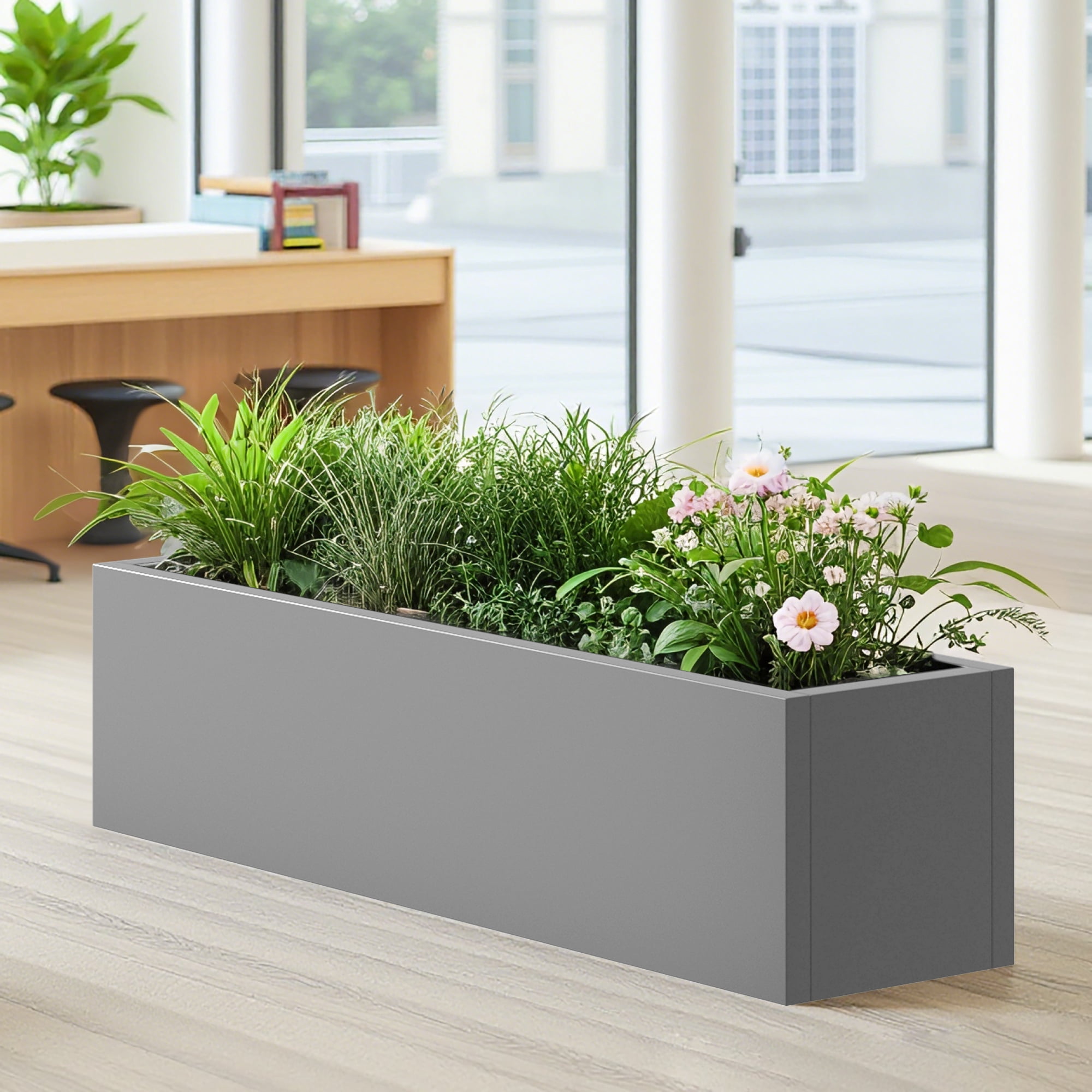 MAYEERTY 36*9*9" Gray Modern Large Rect Metal Planter Box with Drainage Hole for Outdoor Gardening & Balcony