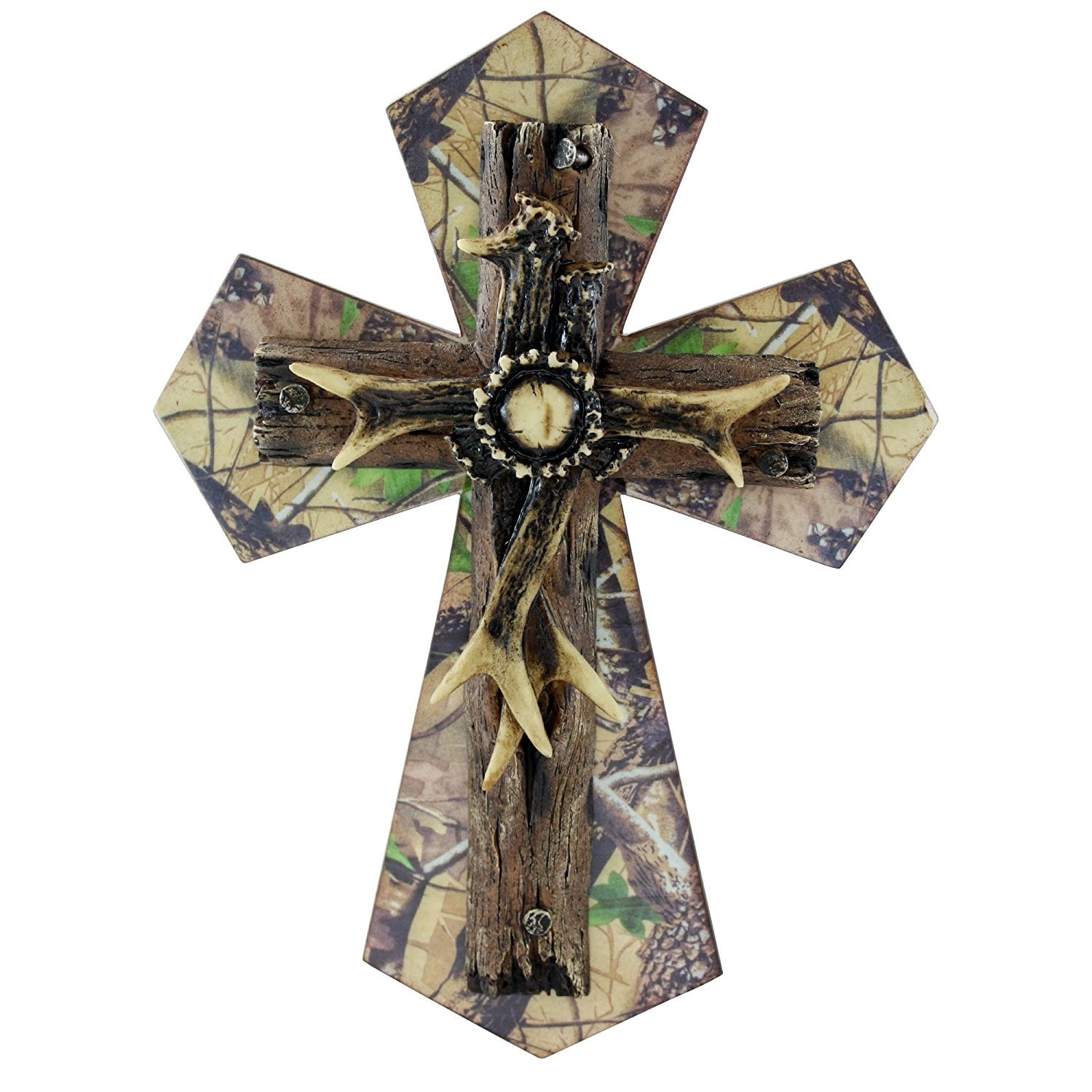 Pine Ridge Large Camo Deer Antler Cross Wall Crucifix Hunting Theme Camouflage For Log Cabin