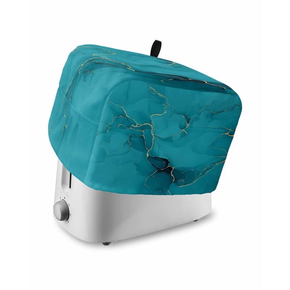Fsddascl Turquoise Marble Toaster Cover 2 Slice, Small Kitchen Appliance Covers, Minimalist Abstract Golden Fluid Art Toaster Oven Cover with Loop, Bread Machine Cover Dust Cover Protection