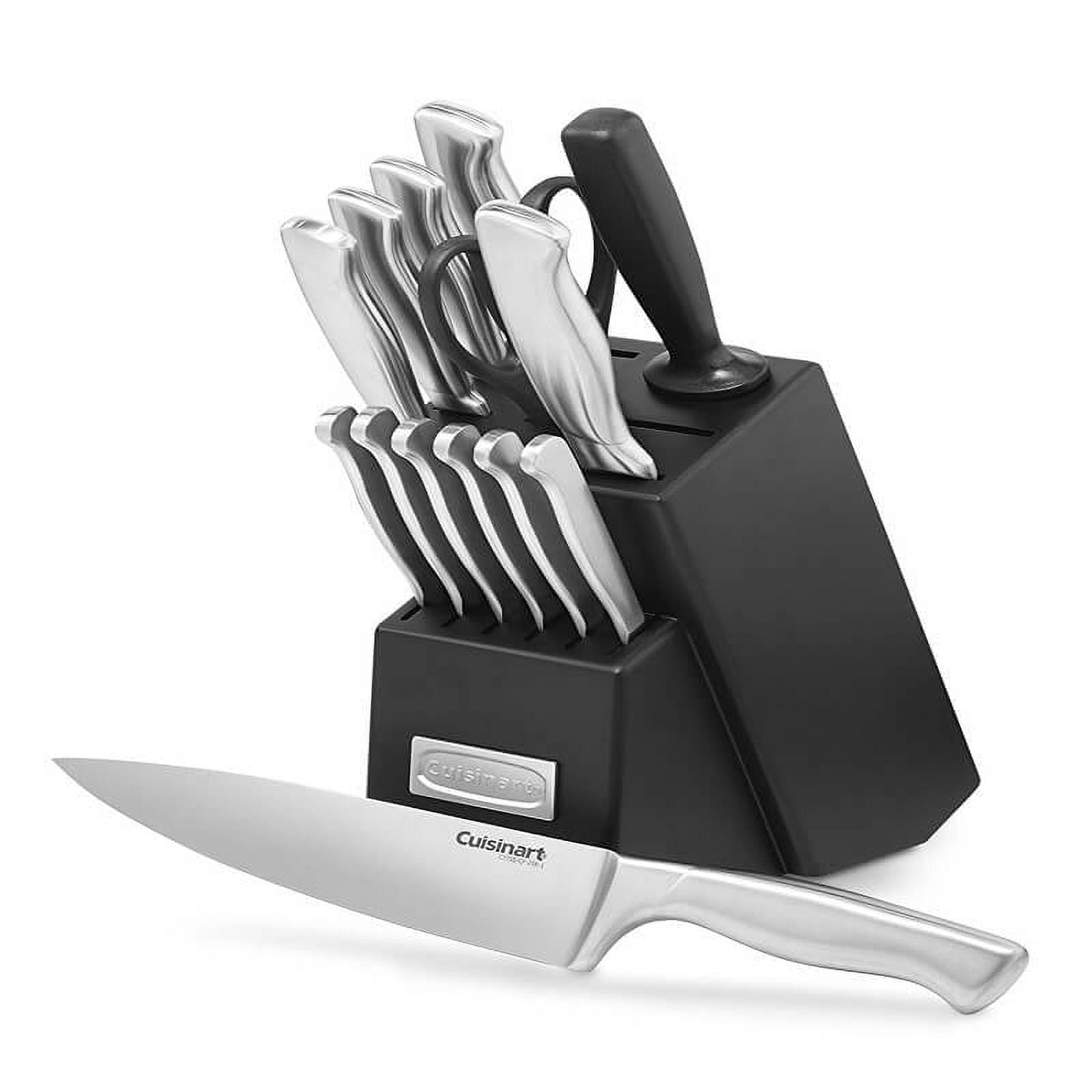 CUISINART Kitchen Knives Set of 3 Silver Tone Textured Handles With Covers
