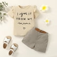 thumbnail image 3 of 3T Baby Girls Clothes Baby Girls Summer Outfits 3-4T Toddler Girls Letter Print Short Sleeve Top Plaid Shorts 2PCS Set Apricot, 3 of 8
