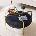 thumbnail image 1 of Rectangle Coffee Table Mid-Century Modern Design L W x H for Living Room - Structure Amber Glass Top and Walnut MDF Shelf Sleek Conical Metal Legs with Gold Finish, 1 of 9