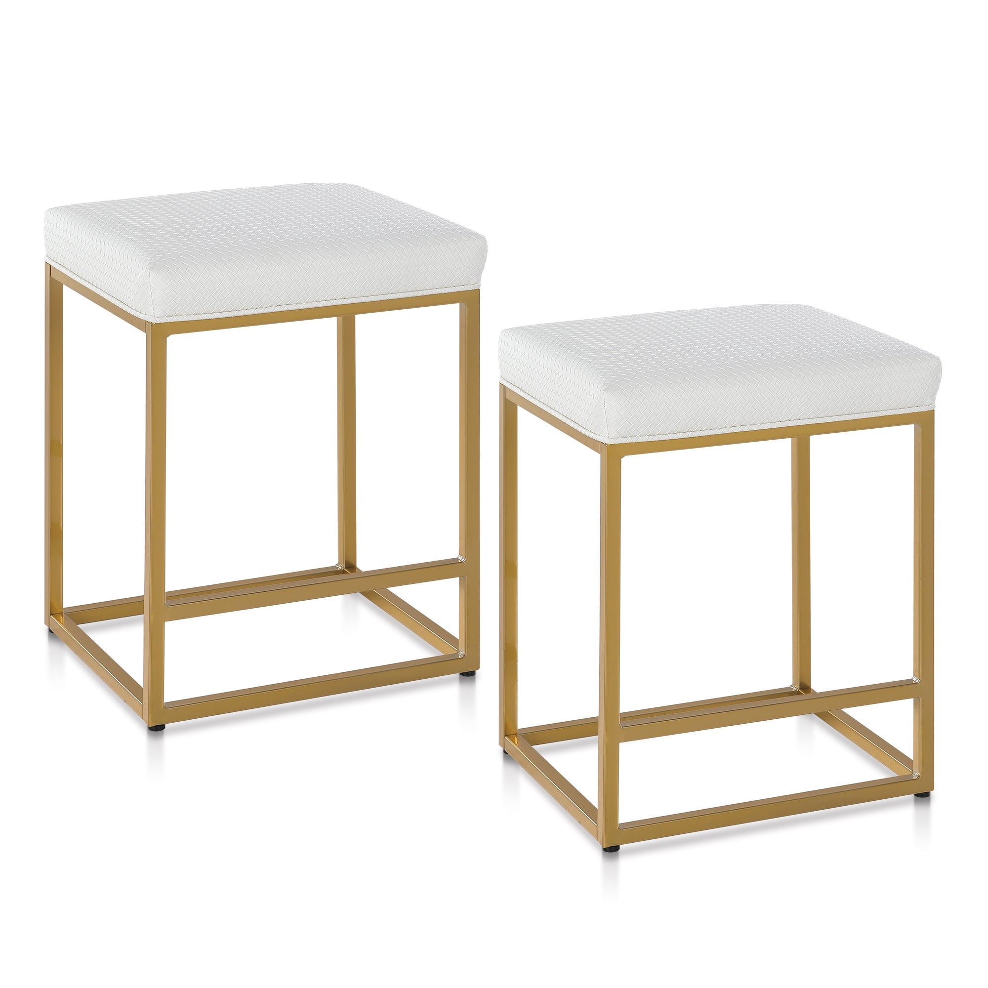 SUMMIT LIVING 24" Counter Height Bar Stool Set of 2, Upholstered Faux Leather Backless Counter Stool for Kitchen Island, Gold and White