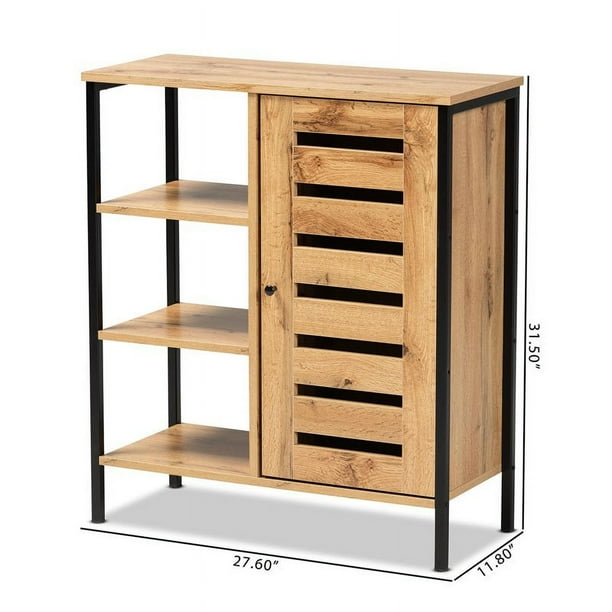 Bowery Hill Brown and Black Finished 1 Door Shoe Storage Cabinet