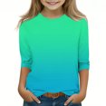 thumbnail image 3 of Jinhomg Girls 3/4 Sleeve Shirt 2025 Trendy Gradient Color Tunic Tops Toddler Kids Lightweight Comfy Crew Neck Tees Casual Spring Summer Blouse Limited Time Deal Green 130, 3 of 6