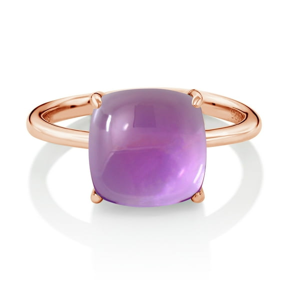 Gem Stone King 18K Rose Gold Plated Silver Cushion Cabochon Purple Amethyst Ring for Women | 4.42 Cttw | Gemstone Birthstone (Size 6)