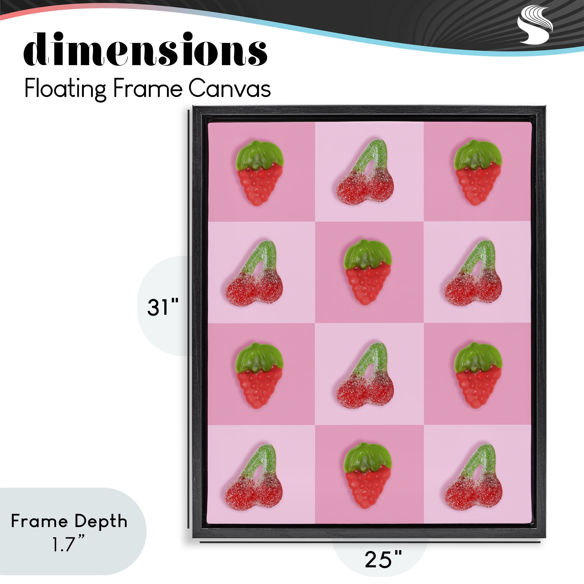 Stupell Industries Gummy Strawberry and Cherry Checkerboard Black Framed Floater Canvas Wall Art, design by LISH Creative