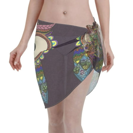 Disketp Boho Owl Women Swimsuit Cover Up Short Chiffon Summer Beach Sarong Bikini Wrap Skirt Bathing Suit
