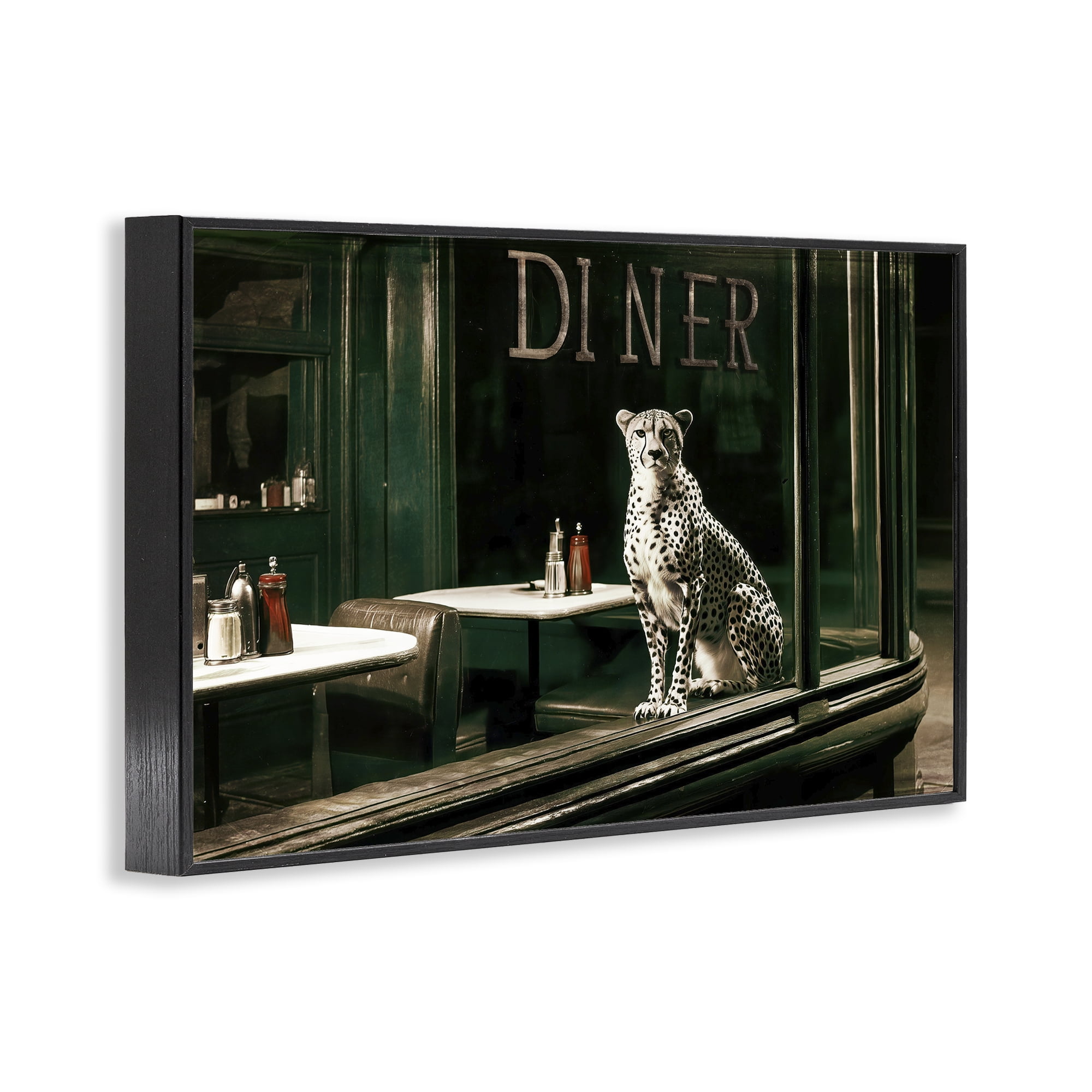 Stupell Industries Diner Sentry Leopard Black Framed Giclee Art, design by Annabelle Hall