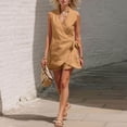 thumbnail image 5 of Ecqkame Two Piece Sets for Women Linen Wrap Side Tie V Neck Sleeveless Tops and Elastic Shorts Casual Summer Vacation Outfit Set Khaki XXXL, 5 of 8