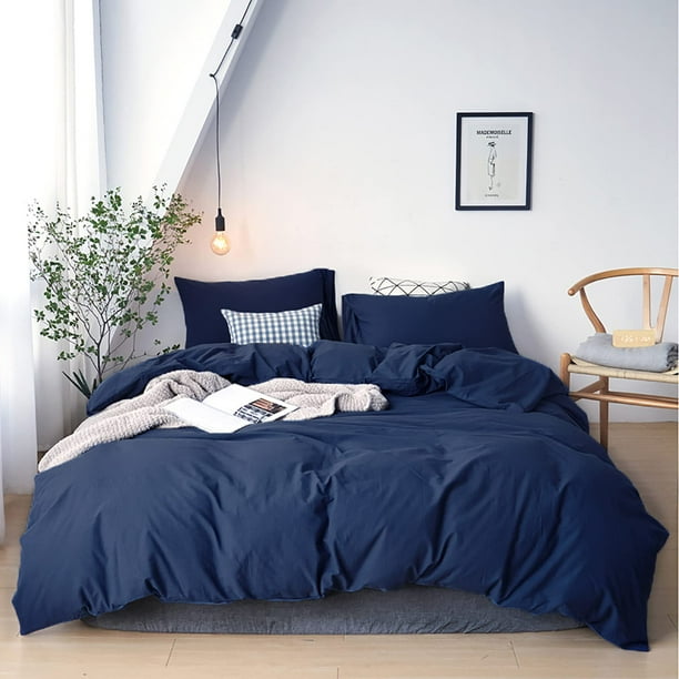 cottonight Navy Blue comforter Set King Men Women Dark Blue