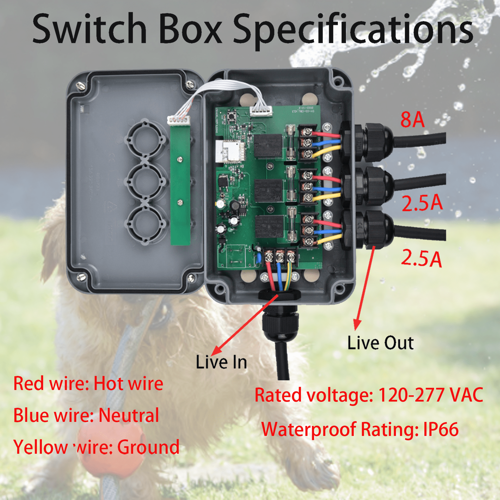 Upgraded Smart Wireless Heavy-Duty Waterproof Outdoor Electrical Box IP66 ,WiFi Smart Switch Box,3 gang Work with Tuya/Smart Life 110V-220V,for Garden Outdoor Hose,1PK