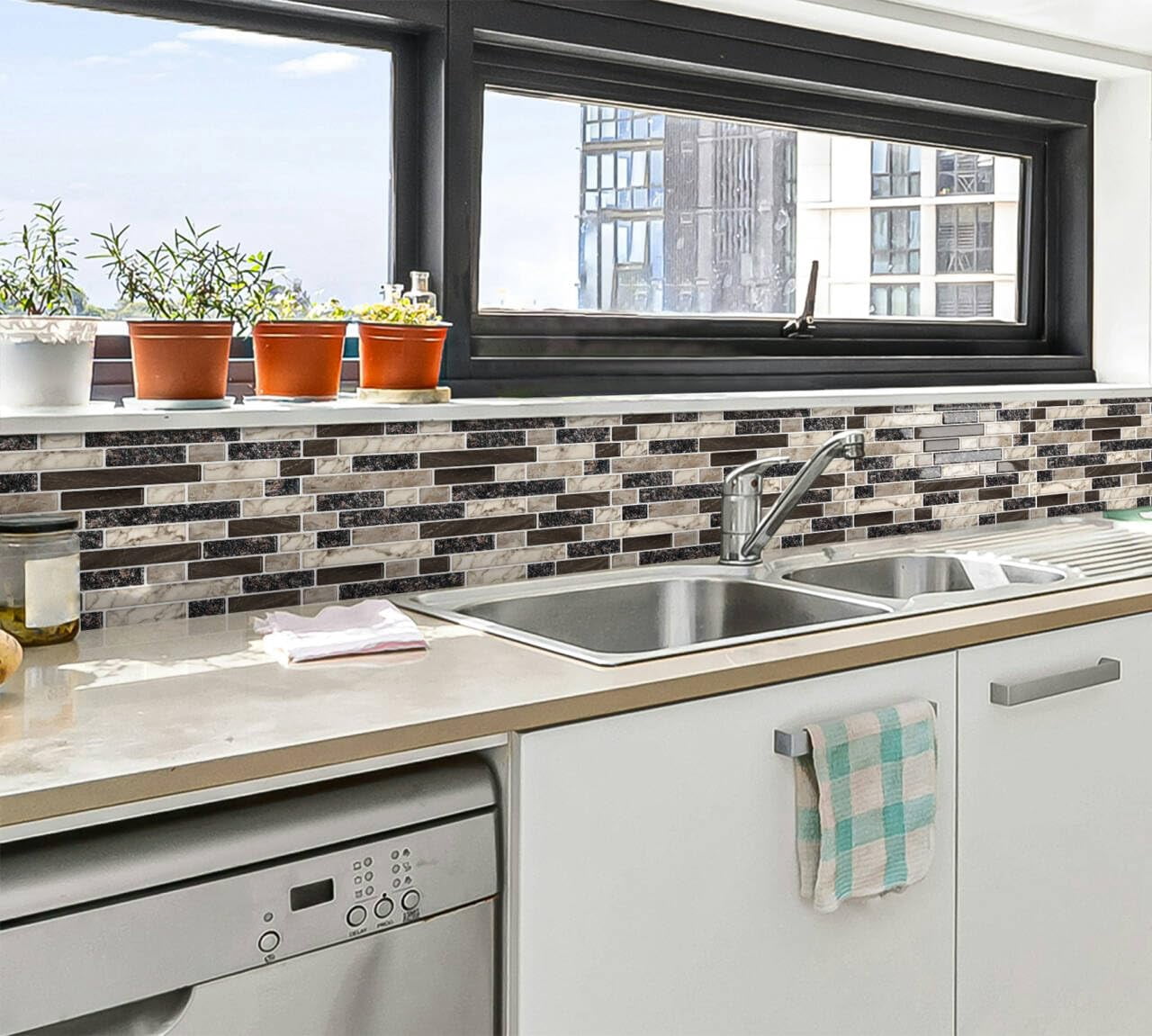 Thick Peel And Stick Backsplash Tile 12"x12" 3d Self Adhesive Marble Tiles For Kitchen Bathroom Wall (10-sheet Brown)