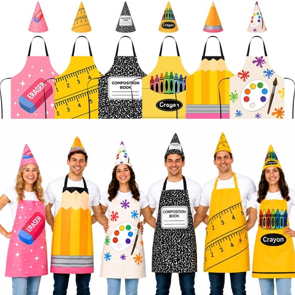 EBaokuup 12 Pack Teacher Stationery Aprons, Back to School Costume Set for Adults, Group Dress Up and Cosplay