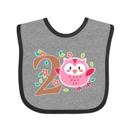 

Inktastic Owl Second Birthday pink flower and tree Gift Baby Boy or Baby Girl Bib