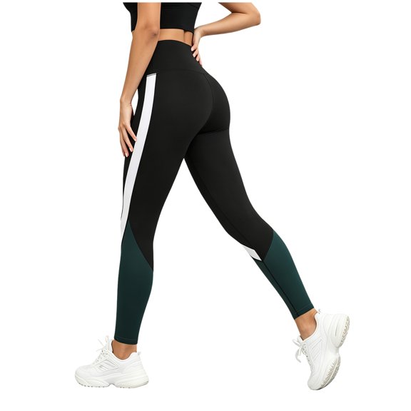 idosla Women Yoga Pants Color Blocking Mesh Workout Running Leggings Tights (Dark Green-D, S)