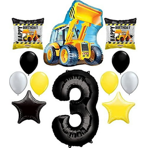 3rd BIRTHDAY CONSTRUCTION Balloons Decoration Supplies Party Boy Dump Truck Bulldozer Third