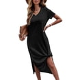 thumbnail image 2 of Summer Casual Women V-Neck Solid Color Side Slit Dress With Pocket, 2 of 4
