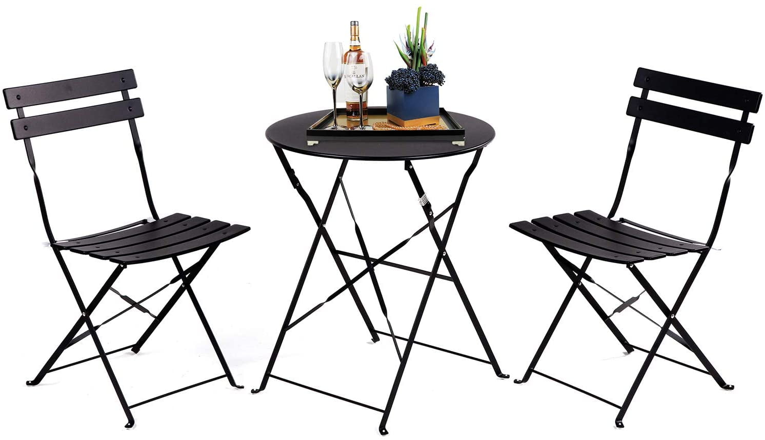 Grand patio 3pc Metal Folding Bistro Set 2 Chairs and 1 Table Garden Peacock Blue Weather-Resistant Outdoor/Indoor Conversation Set for Patio Yard 