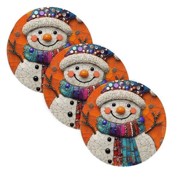 BZSMCE Mats for Pots,Pans Place Snowman in Hat Simple Style Pattern Pot Mats