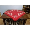 thumbnail image 5 of Doily Boutique Christmas Table Topper with Reindeer and Church on Red Burlap Style Fabric Size 34 x 34 inches, 5 of 6