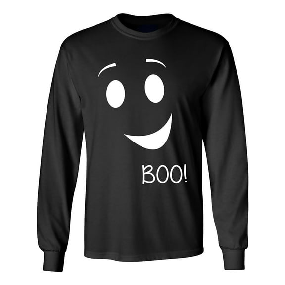Boo! It's a Ghost! Adult Halloween Long Sleeve T-Shirt in Black