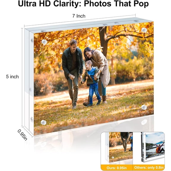3 Pack 5x7 Acrylic Picture Frames - Double Sided Magnetic with Protection - Freestanding Clear Display for Home & Office Decor