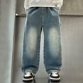 thumbnail image 2 of Otqutp Boy's Y2k Baggy Jeans Straight Leg Distressed Elastic Waist Denim Pants Tween Stretch Slim Fit Bootcut Trousers Cargo, 2 of 9