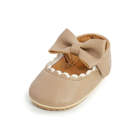 

Wazshop Baby Crib Shoes Rubber Soft Sole Loafers Magic Tape Mary Jane Flats Non-slip Princess Loafer Flat Infant Casual Shoe Bow Breathable Apricot 5C