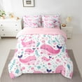thumbnail image 2 of Erosebridal Pink Whale Bedding Sets Full Size, Kawaii Sealife Comforter Sets with Sheets, Cartoon Plant Reversible Bed Set, Breathable Room Decoration, 7 Pieces, 2 of 6
