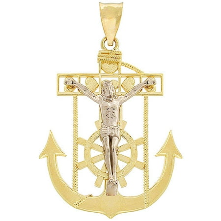 Mariner Anchor with Jesus 10kt Yellow and White Gold Charm