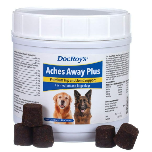 Premium Hip & Joint Support for Medium & Large Dogs - Doc Roy's Aches Away Plus - 90 ct Regular Soft Chew