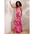 thumbnail image 3 of Pink Floral Print Strapless Maxi Dress For Women Elegant Vacation Sundress Bohemian Mermaid Style, 3 of 6
