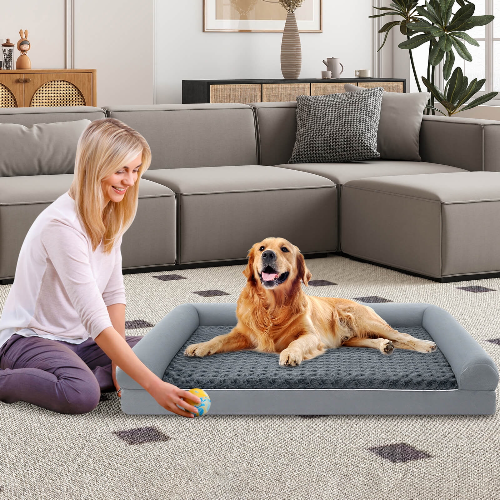 Costway XXL Sized Large Pet Bed with Orthopedic Egg Crate Foam Removable Washable Cover