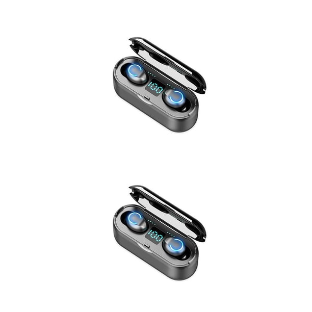 Tholdsy Auriculares inalámbricos compatibles con Bluetooth V5.0 Auriculares recargables impermeables a prueba de sudor Auriculares de música Negro 2piezas
