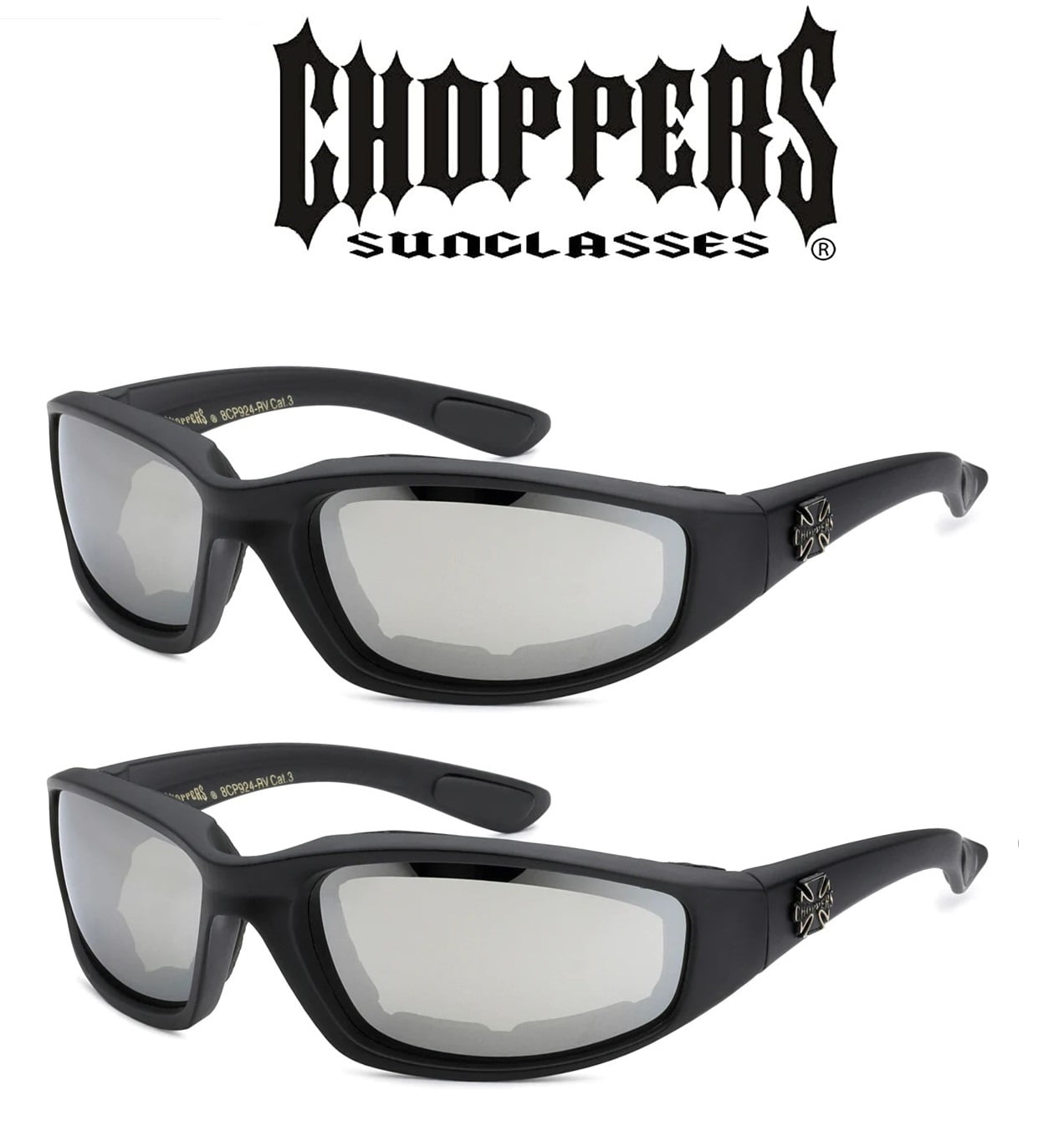 2 Pair Choppers Padded Foam Sunglasses Motorcycle Ride Glasses Mirrored