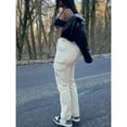 thumbnail image 3 of Women's High Waisted Cargo Pants - Stretchy Baggy Straight Leg Work Pants with Pockets Casual Streetwear Trousers, 3 of 6