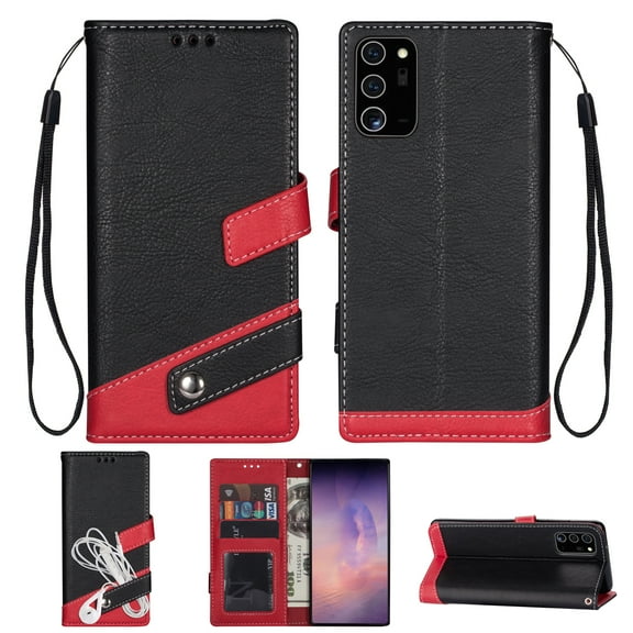 Allytech Flip Cover for Samsung Galaxy Note 20, PU Leather Folding Stand Shockproof Credit Cards Slots Drop Protection Wrist Strap Magnetic Closure Wallet Case for Galaxy Note 20, Black