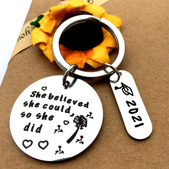 Valentine's Day Gifts for Woman 2021 Inspirational Stainless Steel Keychain Graduate Gift Pendant Decorations Silver