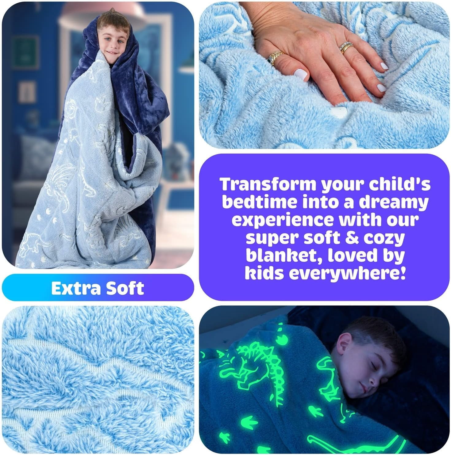 Sleeping Bag for Boys with Glowing Dinosaurs, Super Soft Sleep Bag for Boys (66'' x 33")
