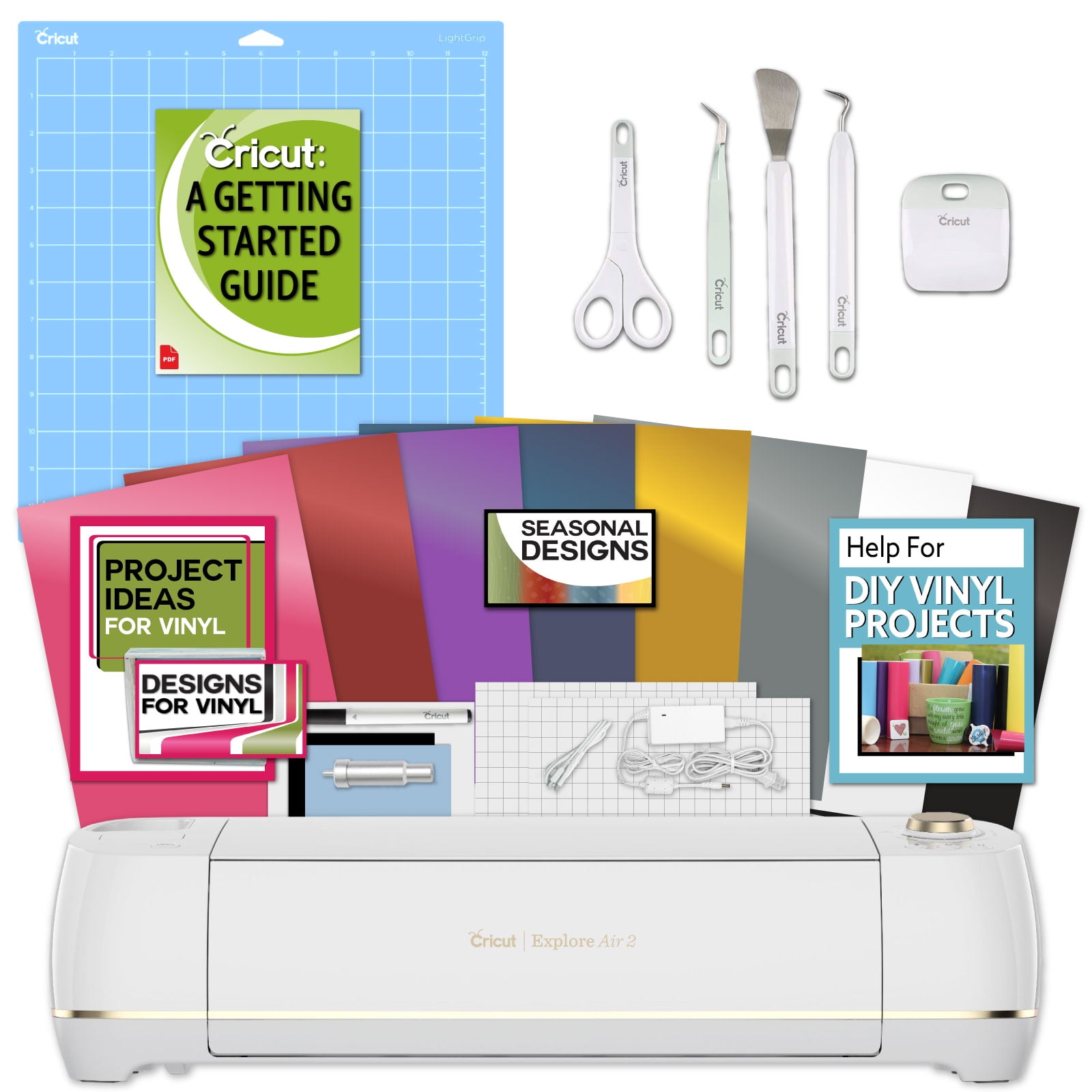 Cricut Explore Air 2 Machine Bundle Beginner Guide, Tool Kit, Vinyl Pack, Designs & Project