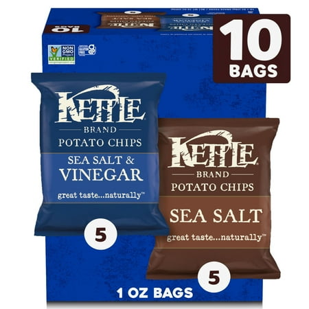 Kettle Brand Potato Chips, Variety Pack of Sea Salt and Salt & Vinegar 1 oz Snack Bags, 10 Ct