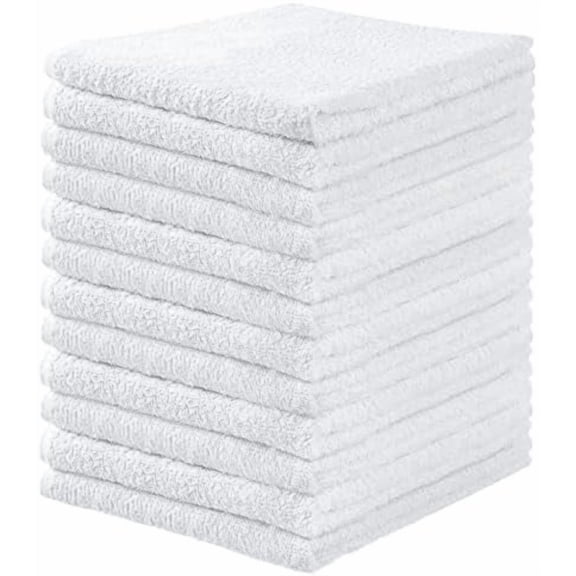 QQV White Terry Cloth Bar Mop Towels - 100% Cotton Cleaning Towels & Rags, Absorbent & Quick Drying, 16"x19", Pack of 12$$Home Decor, Kitchen, & Other