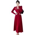 thumbnail image 2 of Mujer invierno otoño tejido Midi largo una línea vestidos solapa cuello botón prendas de punto ropa delgada, 2 of 3