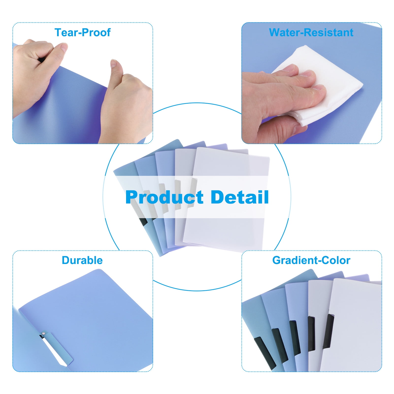 Uxcell Plastic Folders with Mid-Side Swing Clip, 10 Pcs Presentation Folders, Blue