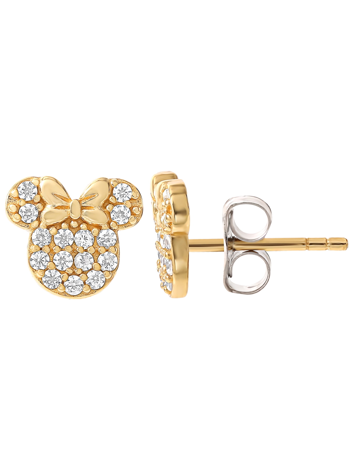 Disney Women’s 14K Gold Plated Sterling Silver Minnie Stud Earring Set, 2 Pairs