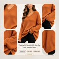 thumbnail image 3 of Bnwani Plus Size Blouses for Womens V Neck Waffle Knit Long Sleeve Top, Loose Casual Pullover Shirts for Fall Winter Daily Wear Orange 4XL, 3 of 9