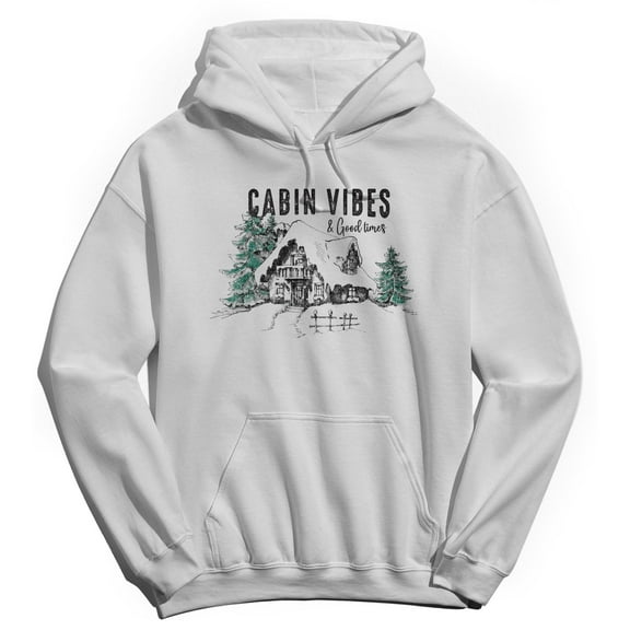 Haywood & Main Cabin Vibes Graphic White Men's Cotton Pullover Hoodie
